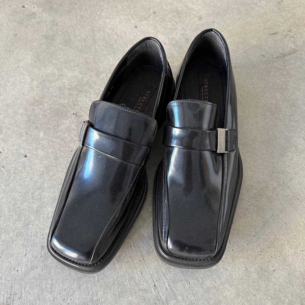 Structure Vera Gomma Italy Buckle Black Leather Loafers Dress Shoes Size 9.5